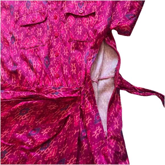 Lauren Ralph Lauren Dress Womens 4 Midi Fuchsia Geo-Print Shantung Tie-Waist - Picture 10 of 12